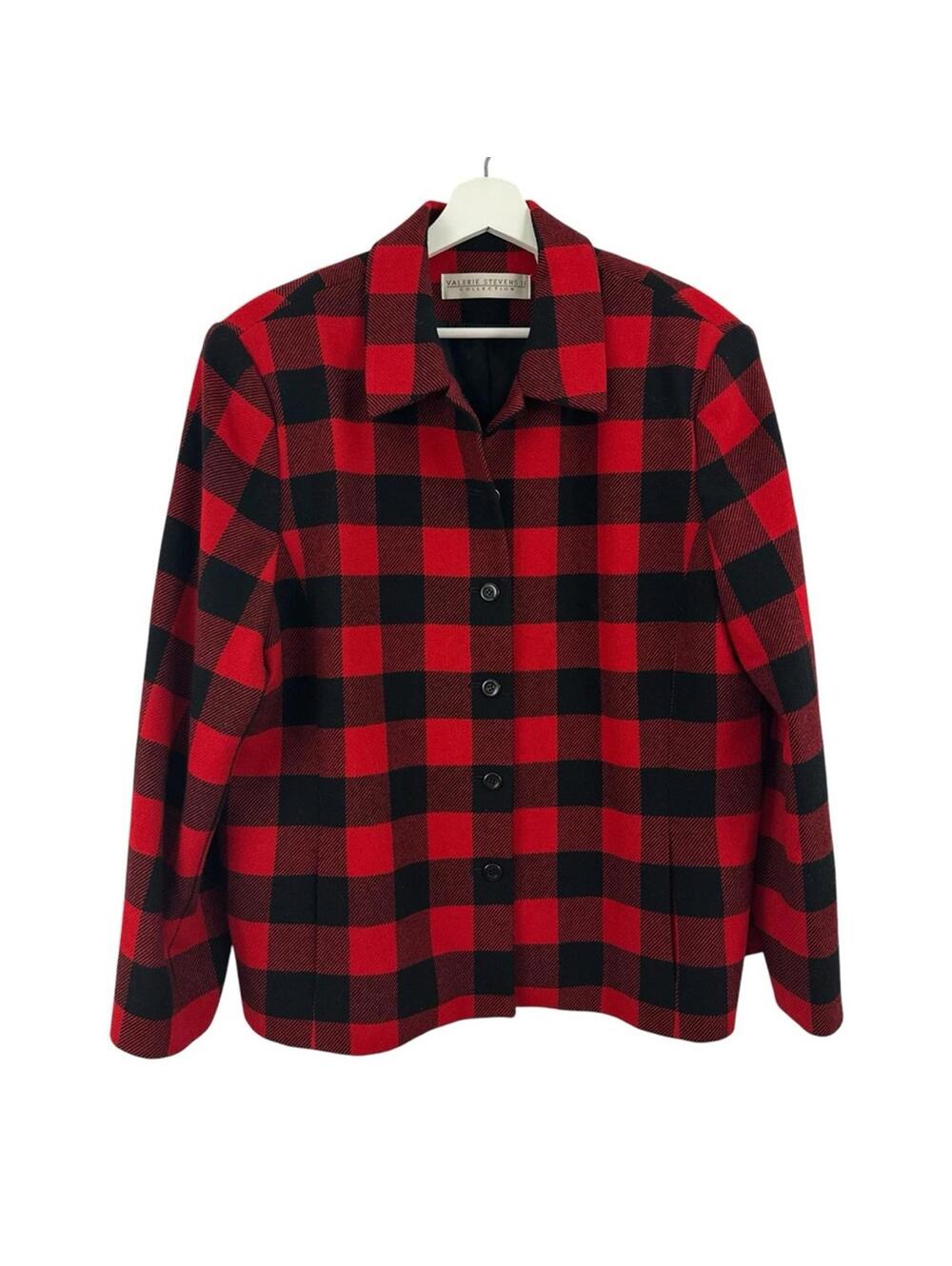 Valerie Stevens Women’s Wool Red Buffalo Checkered Button Down Jacket Size 20W
